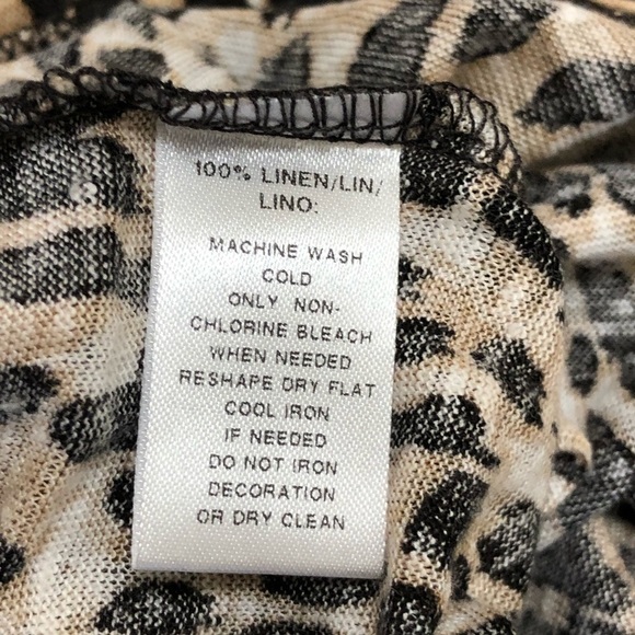 Loft Leopard Print Tie Hem 100% Linen Tee Size XS - Picture 6 of 7